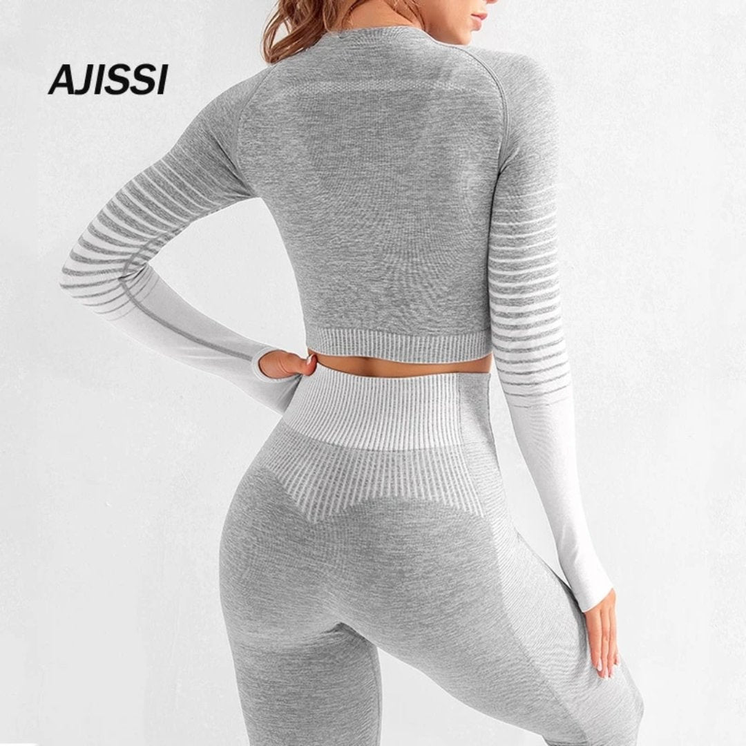 Women Yoga Set Long Sleeve Top High Waist